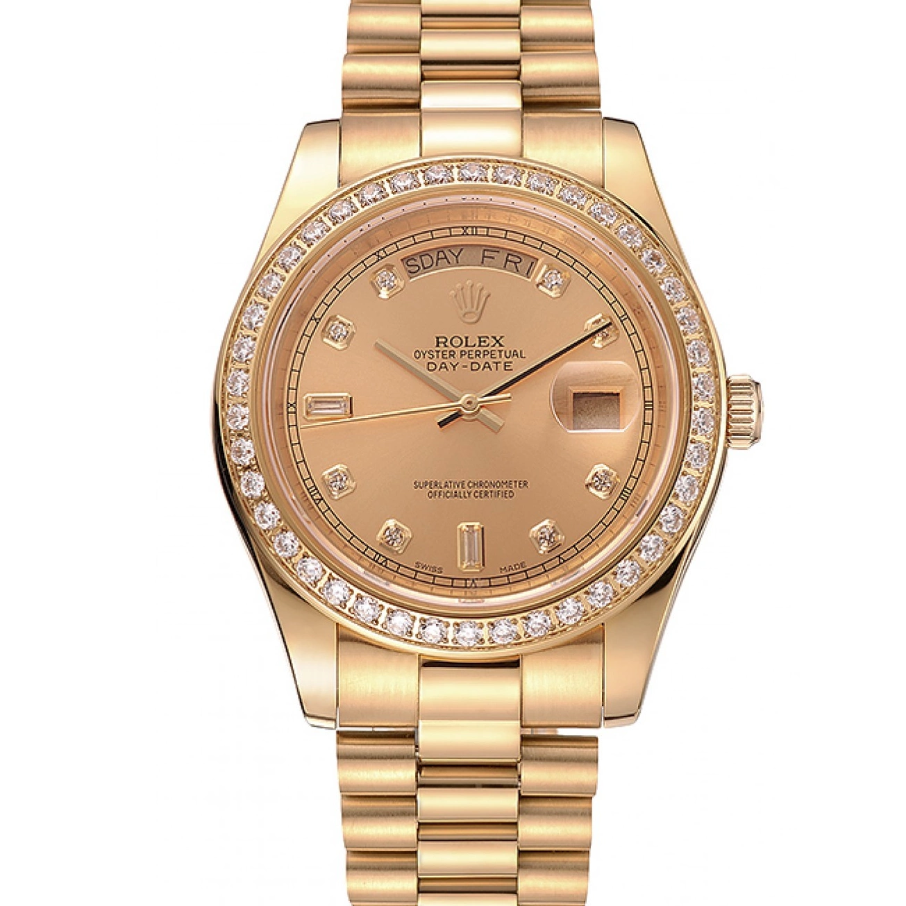 Rolex copies cheap Champagne Diamond Rolex Dial Bracelet Gold Bezel 1454099 Swiss Day-Date 0630